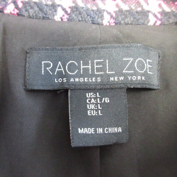 Rachel Zoe Women's Tweed Blazer Jacket L Black Pink Plaid Wool Blend Career 1126 - Picture 3 of 11